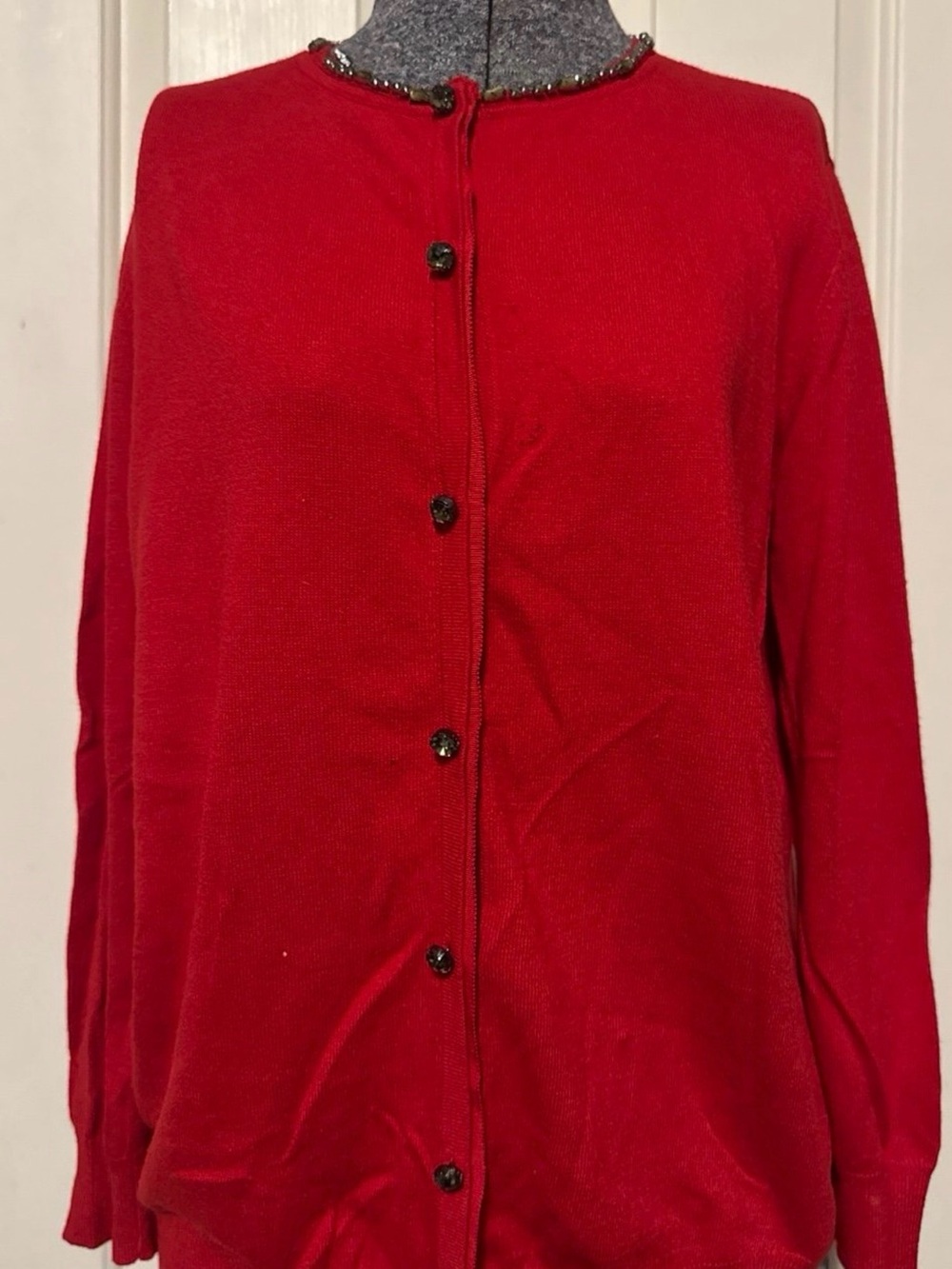 Jones New York Classic Red Women's Button-Front Sweater